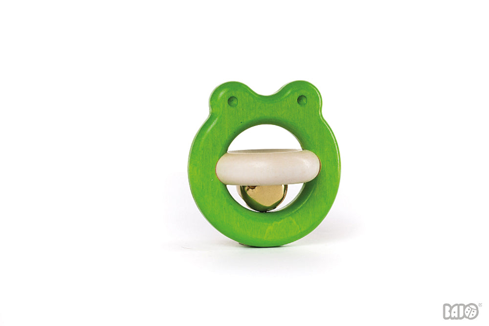 Wooden Rattle & Teether - Frog with Bell