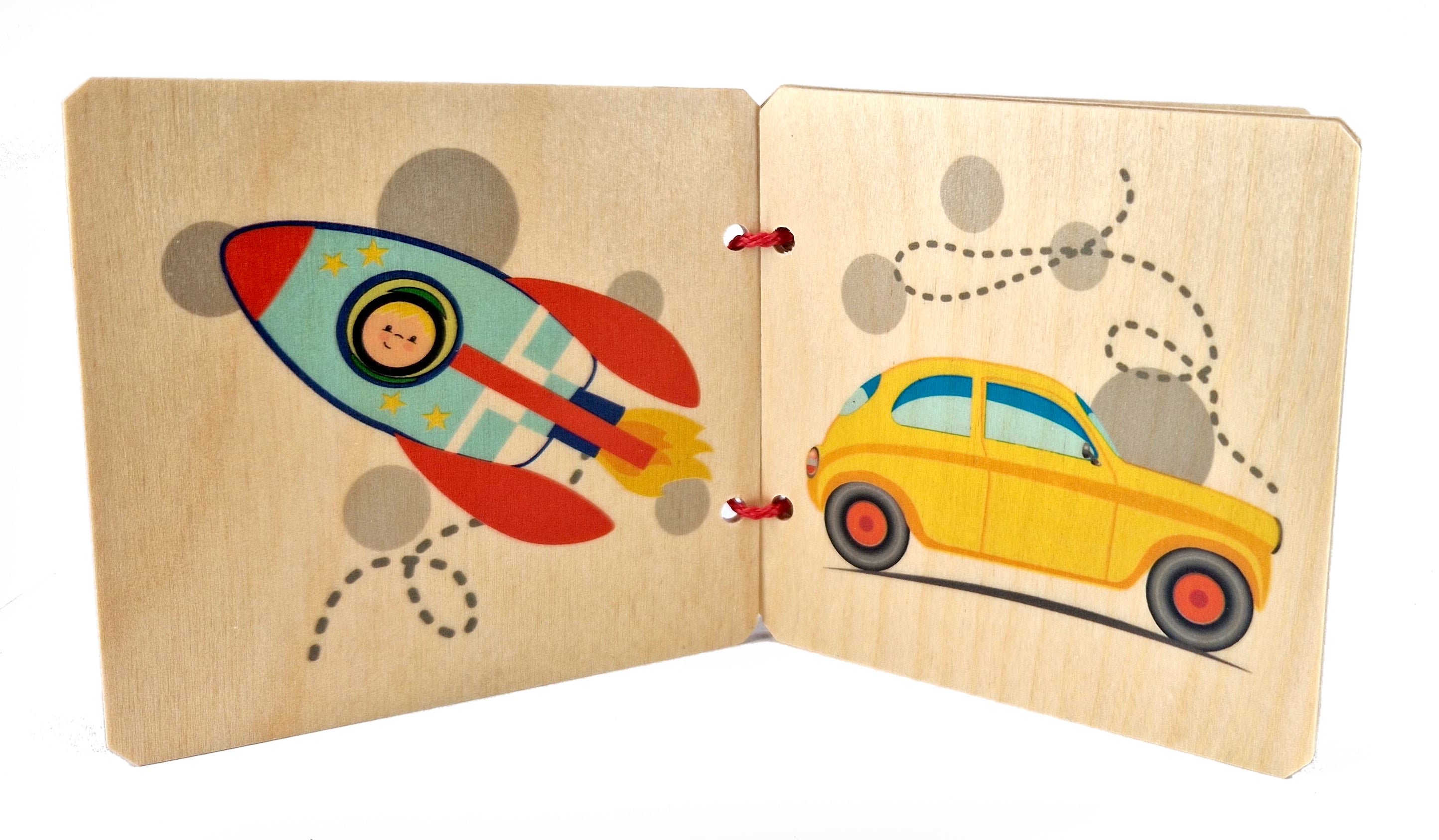 Wooden Book 9cm x 9cm - Vehicles