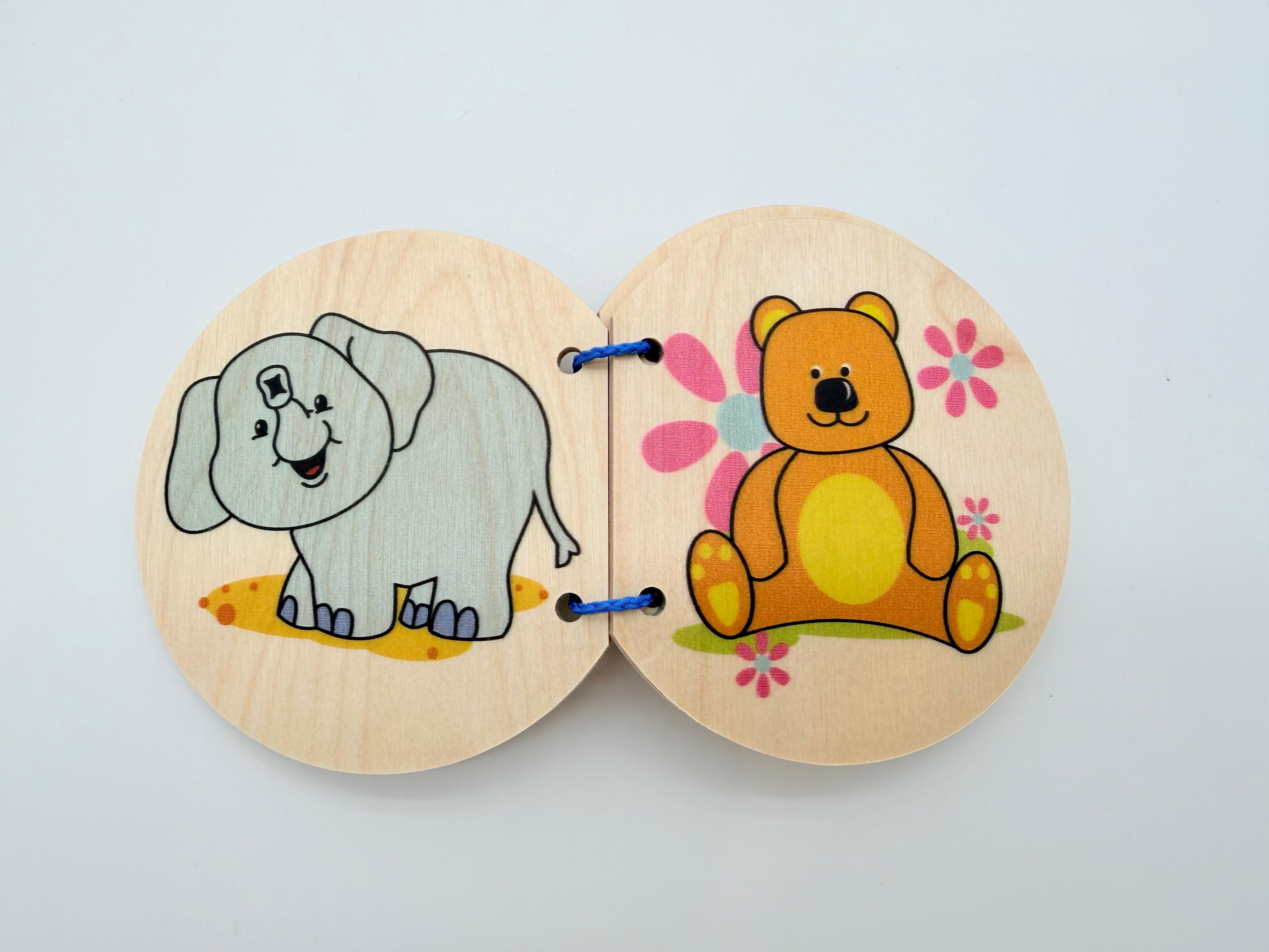 Wooden Book 9cm x 8cm - Zoo Animals