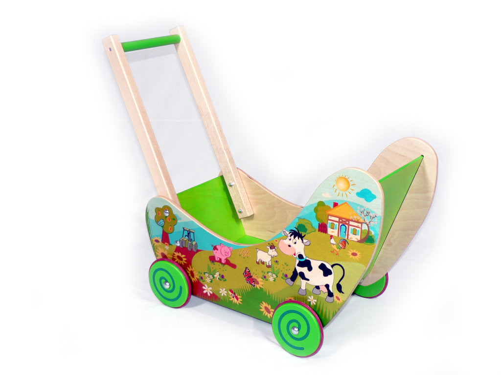Wooden Doll's Pram - Farm Design