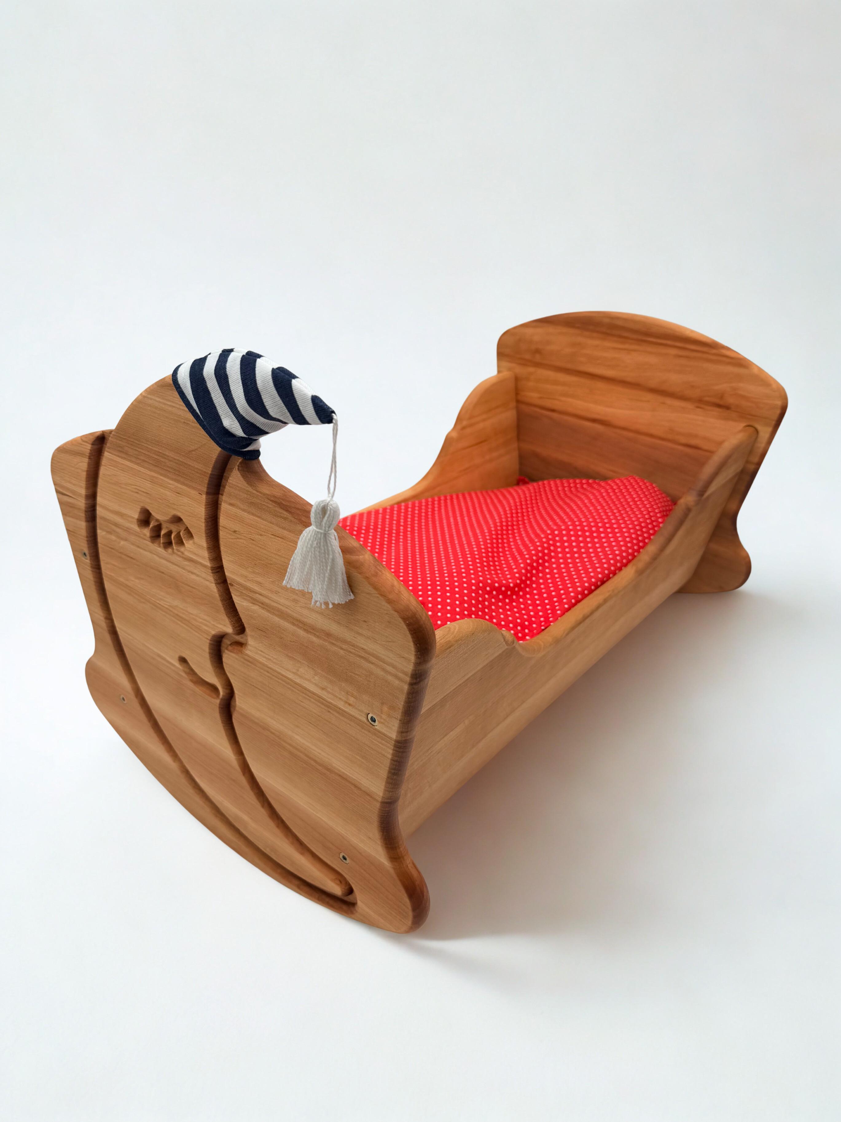 Wooden Cradle with Bedding