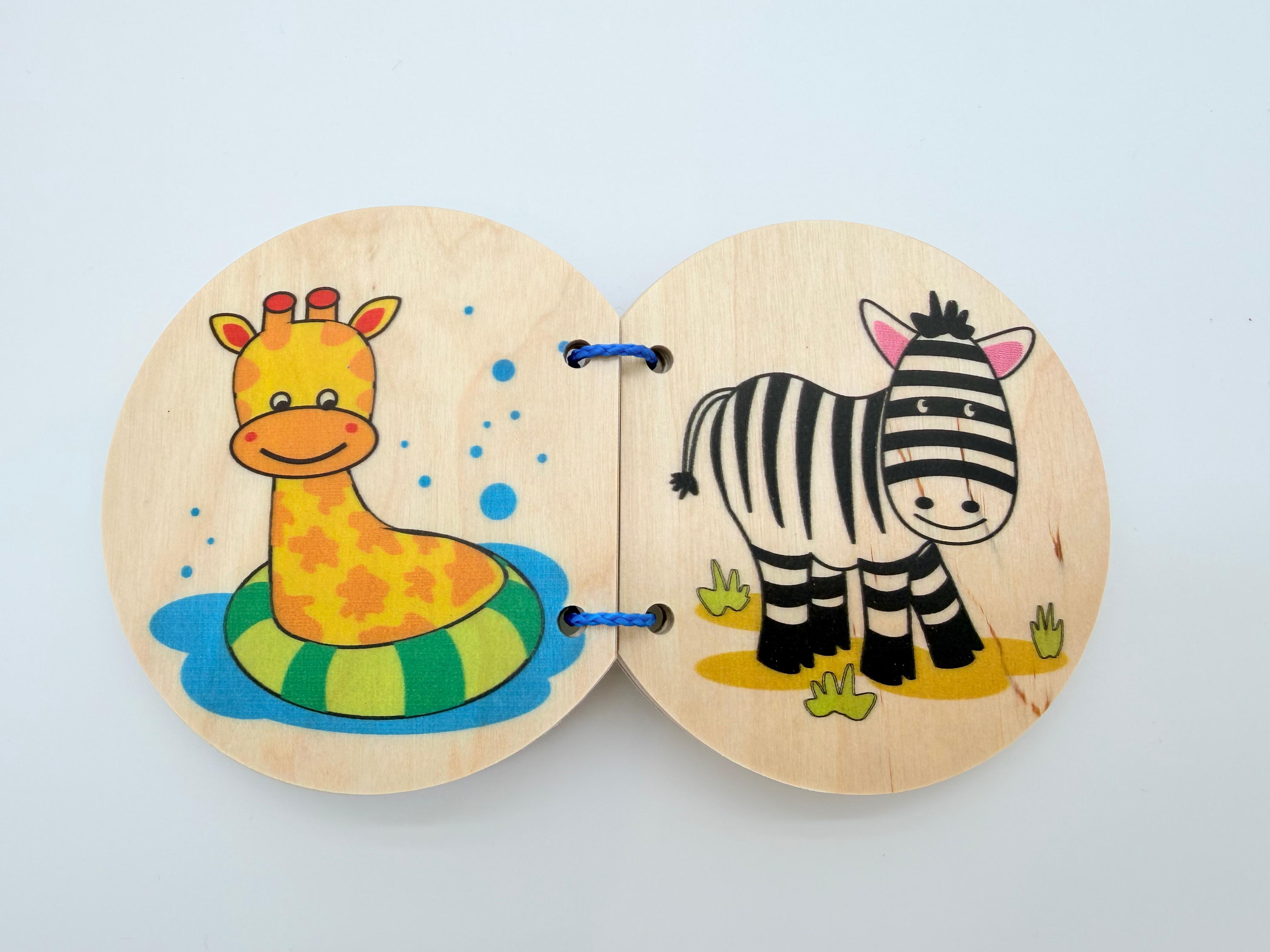 Wooden Book 9cm x 8cm - Zoo Animals