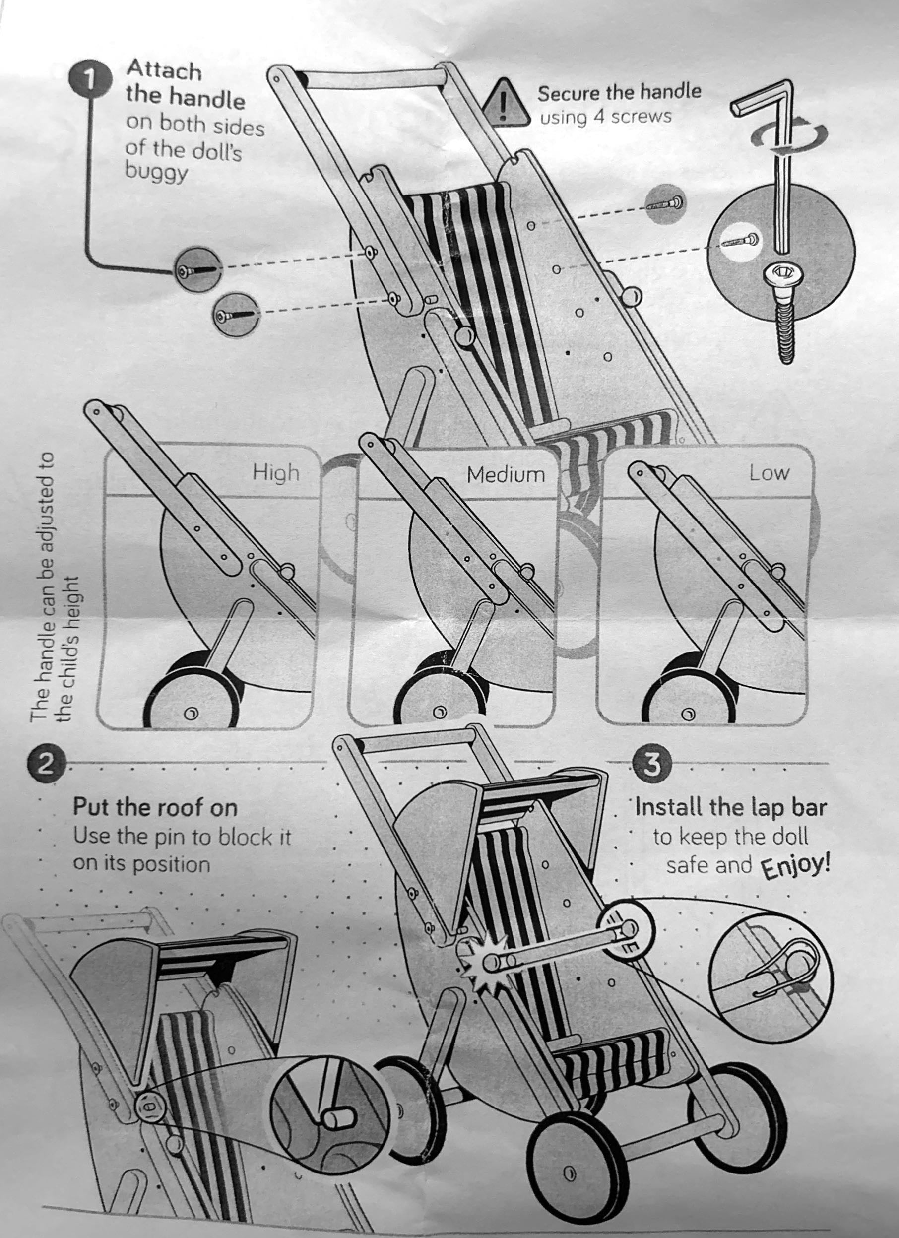 Wooden Doll's Stroller / Pram